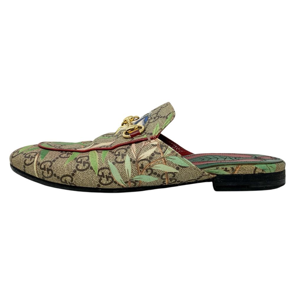 Gucci Princetown Horsebit Tian Print GG Monogram Logo Flats Slip On Mules EU 37 - Picture 3 of 10